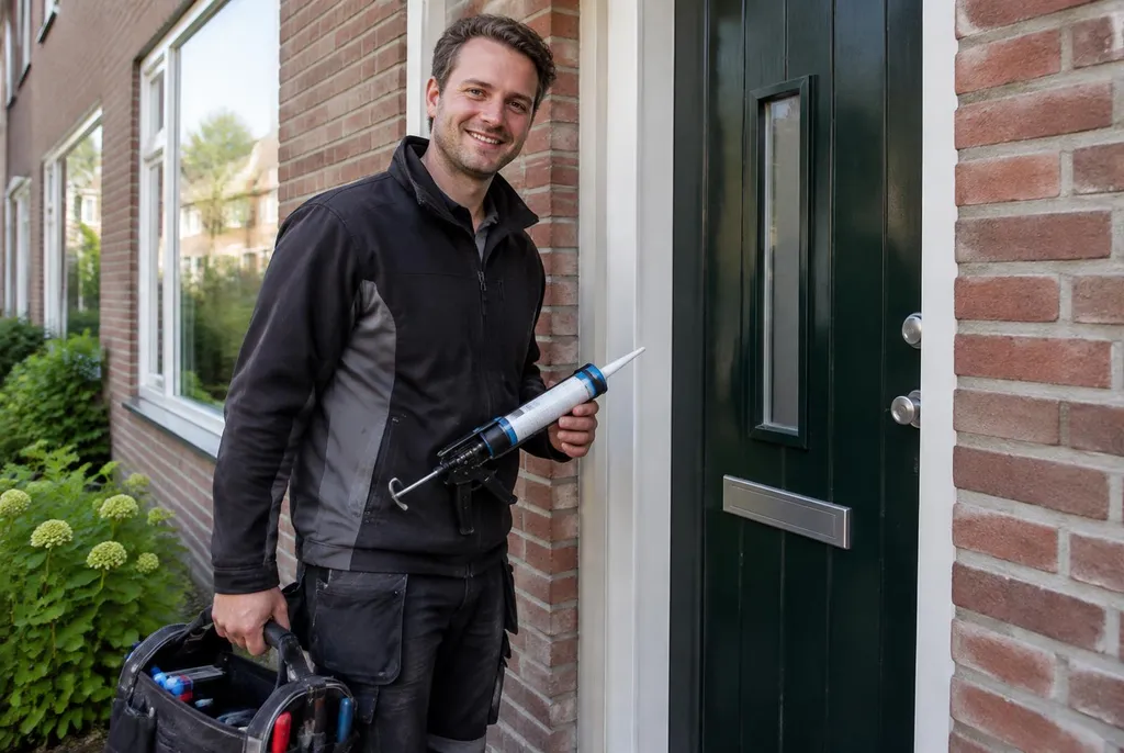Vakman van Kitbedrijf Heemstede bij de voordeur van een woning